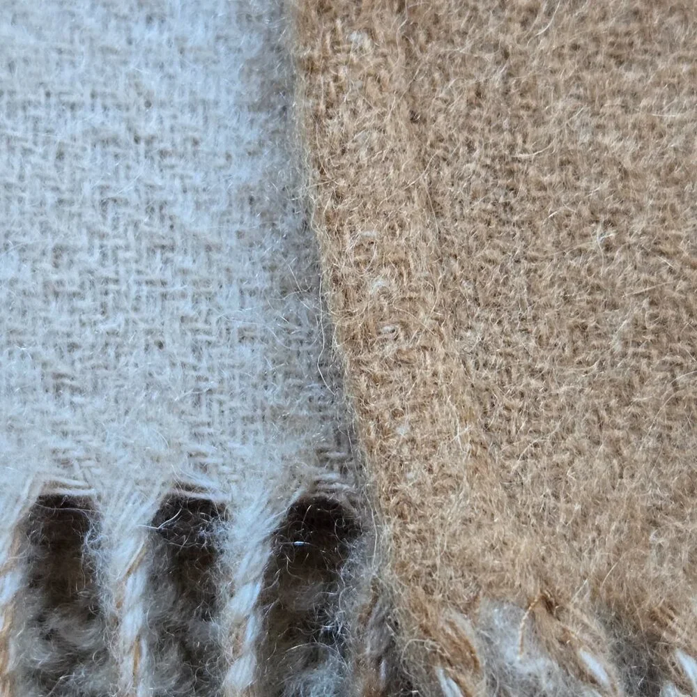 NWT Saks Reversible Merino Wool Wrap Tan & Ivory